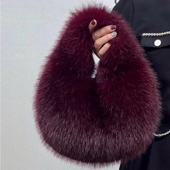 Paula Bean Jeans Handbags - Faux Fur plum Cherry hobo purse.